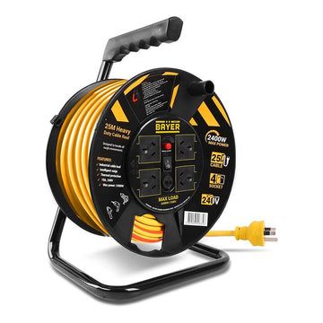 25m 10A 4 Socket Heavy Duty Cable Reel 42 kg