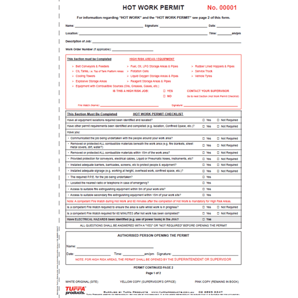 Hot Work Permit Books