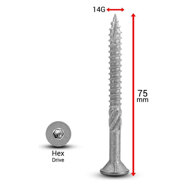 Batten Screws - Galvanised - 14x75mm - 500 Pack